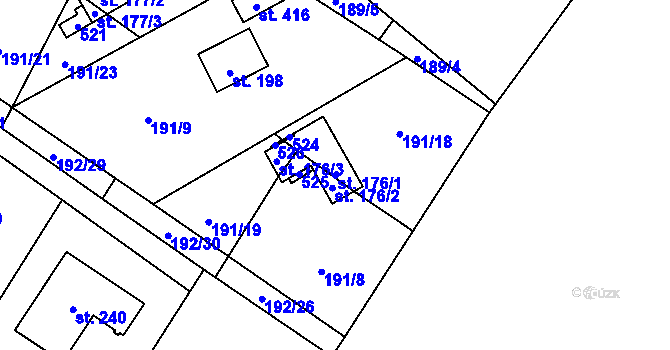Parcela st. 176/1 v KÚ Jíloviště, Katastrální mapa