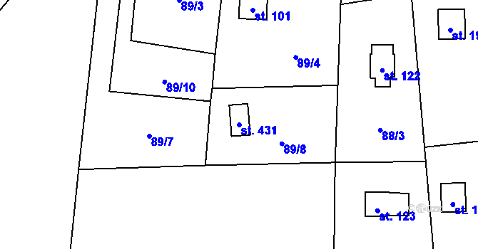 Parcela st. 431 v KÚ Jíloviště, Katastrální mapa