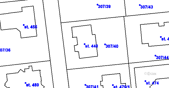 Parcela st. 448 v KÚ Jíloviště, Katastrální mapa