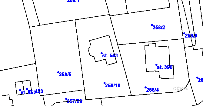 Parcela st. 553 v KÚ Jíloviště, Katastrální mapa