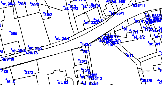 Parcela st. 442/3 v KÚ Jíloviště, Katastrální mapa
