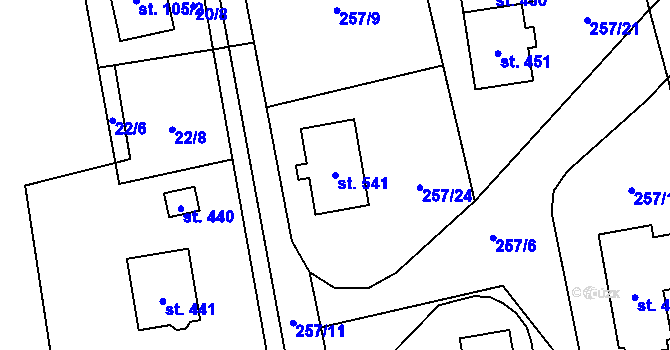 Parcela st. 541 v KÚ Jíloviště, Katastrální mapa