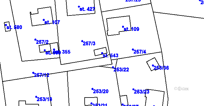 Parcela st. 543 v KÚ Jíloviště, Katastrální mapa