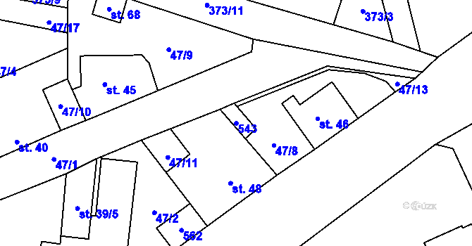 Parcela st. 543 v KÚ Jíloviště, Katastrální mapa