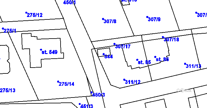 Parcela st. 544 v KÚ Jíloviště, Katastrální mapa
