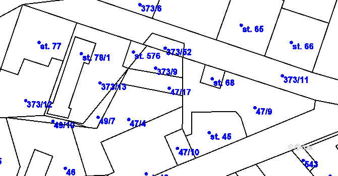 Parcela st. 47/17 v KÚ Jíloviště, Katastrální mapa