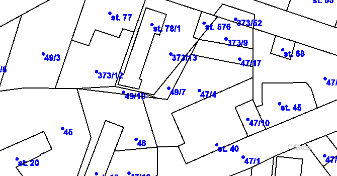 Parcela st. 49/7 v KÚ Jíloviště, Katastrální mapa