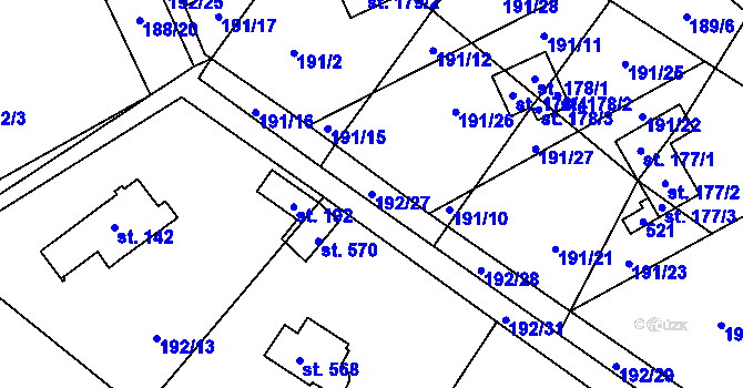 Parcela st. 192/27 v KÚ Jíloviště, Katastrální mapa