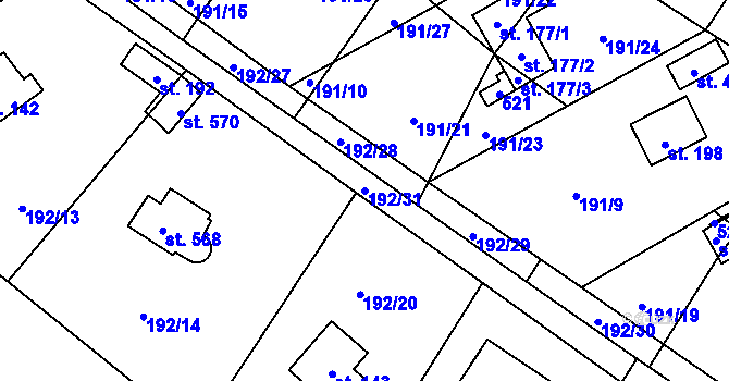 Parcela st. 192/31 v KÚ Jíloviště, Katastrální mapa
