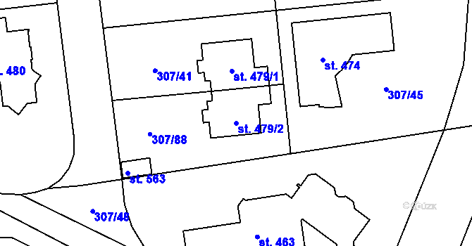 Parcela st. 479/2 v KÚ Jíloviště, Katastrální mapa