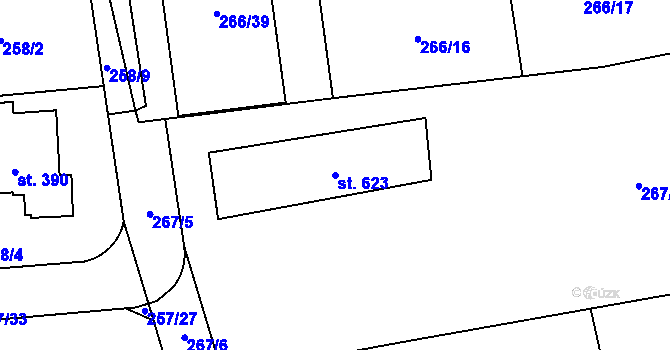 Parcela st. 623 v KÚ Jíloviště, Katastrální mapa