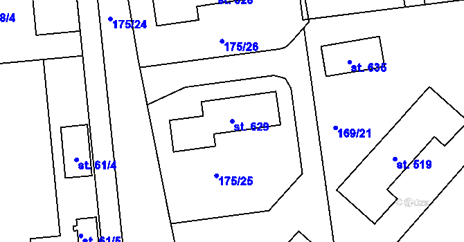 Parcela st. 629 v KÚ Jíloviště, Katastrální mapa