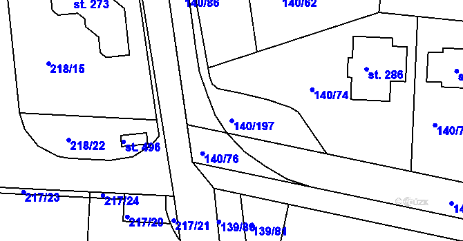 Parcela st. 140/197 v KÚ Trnová u Jíloviště, Katastrální mapa