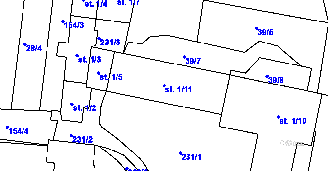 Parcela st. 1/11 v KÚ Trnová u Jíloviště, Katastrální mapa