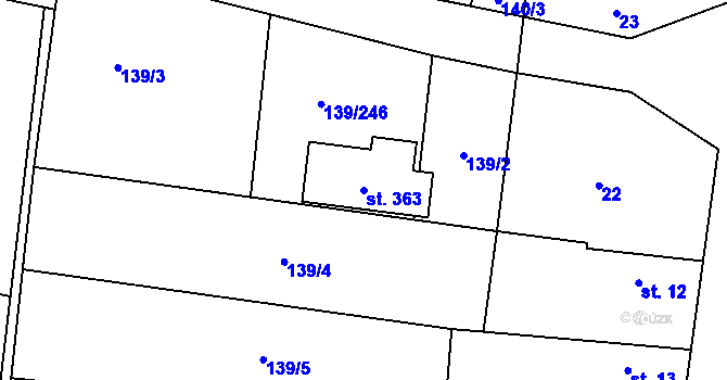 Parcela st. 363 v KÚ Trnová u Jíloviště, Katastrální mapa