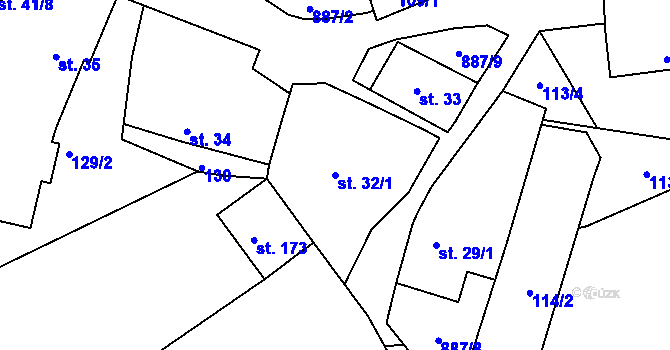 Parcela st. 32/1 v KÚ Jimlín, Katastrální mapa