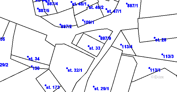 Parcela st. 33 v KÚ Jimlín, Katastrální mapa