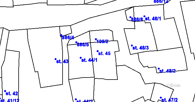 Parcela st. 45 v KÚ Jimlín, Katastrální mapa