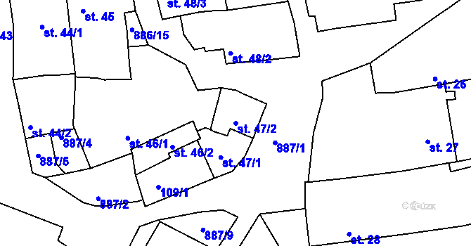Parcela st. 47/2 v KÚ Jimlín, Katastrální mapa