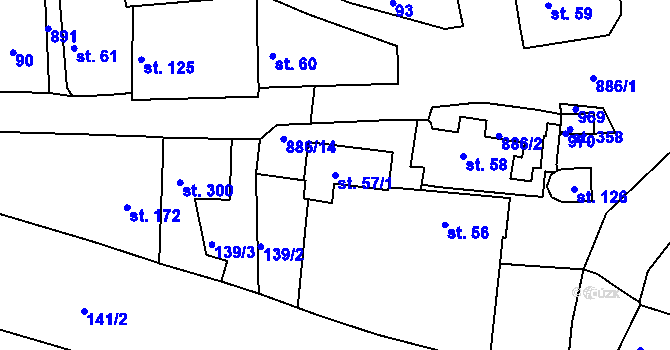 Parcela st. 57/1 v KÚ Jimlín, Katastrální mapa