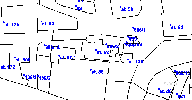 Parcela st. 58 v KÚ Jimlín, Katastrální mapa