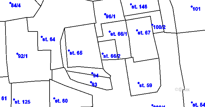 Parcela st. 66/2 v KÚ Jimlín, Katastrální mapa