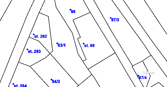 Parcela st. 69 v KÚ Jimlín, Katastrální mapa