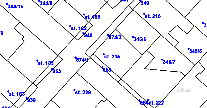 Parcela st. 215 v KÚ Jimlín, Katastrální mapa