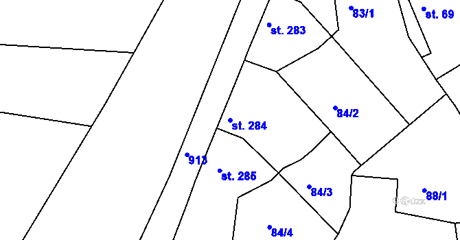 Parcela st. 284 v KÚ Jimlín, Katastrální mapa