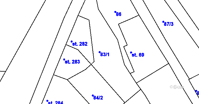 Parcela st. 83/1 v KÚ Jimlín, Katastrální mapa