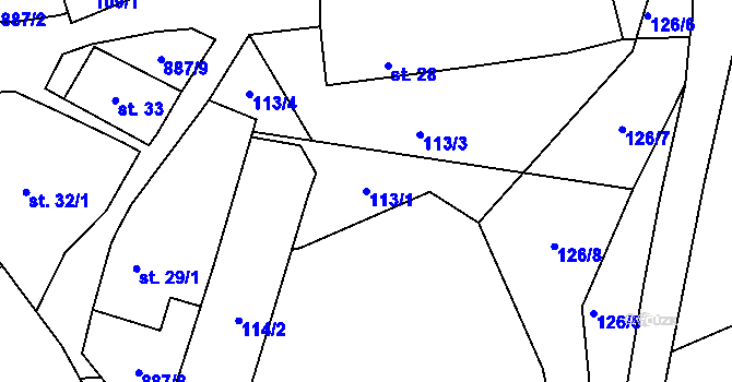 Parcela st. 113/1 v KÚ Jimlín, Katastrální mapa