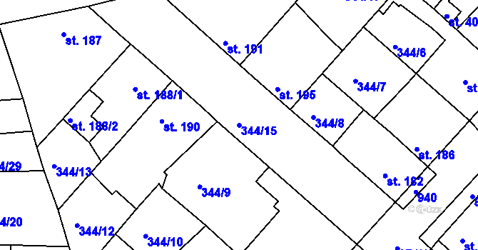 Parcela st. 344/15 v KÚ Jimlín, Katastrální mapa