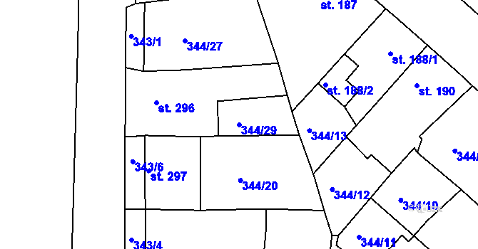 Parcela st. 344/29 v KÚ Jimlín, Katastrální mapa