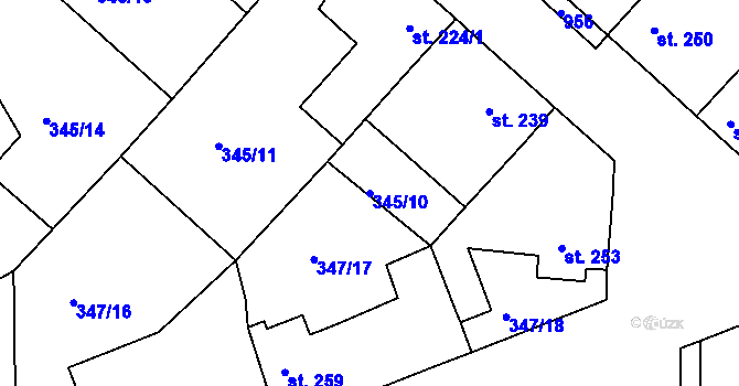 Parcela st. 345/10 v KÚ Jimlín, Katastrální mapa