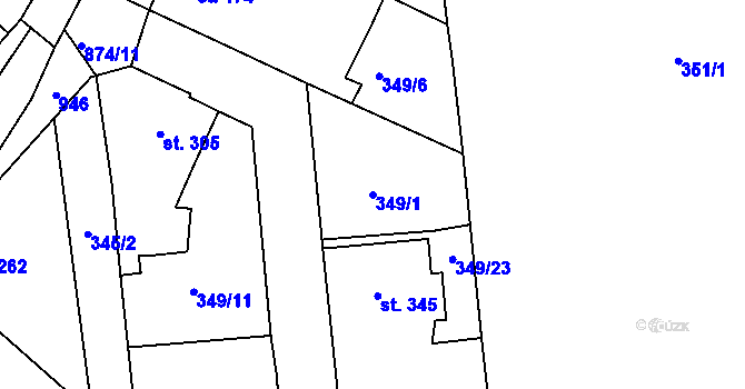 Parcela st. 349/1 v KÚ Jimlín, Katastrální mapa