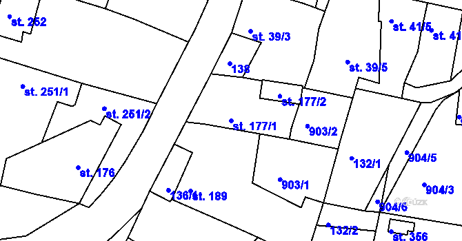 Parcela st. 177/1 v KÚ Jimlín, Katastrální mapa