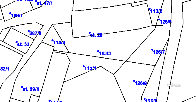 Parcela st. 113/3 v KÚ Jimlín, Katastrální mapa