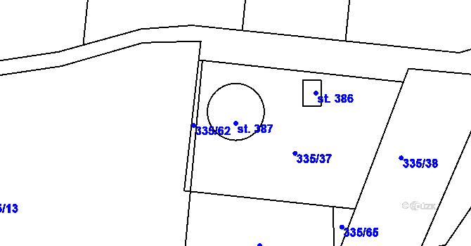 Parcela st. 387 v KÚ Jimlín, Katastrální mapa