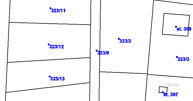 Parcela st. 323/9 v KÚ Jimlín, Katastrální mapa