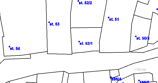 Parcela st. 52/1 v KÚ Jimlín, Katastrální mapa