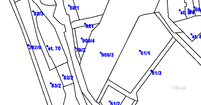 Parcela st. 909/3 v KÚ Jimlín, Katastrální mapa