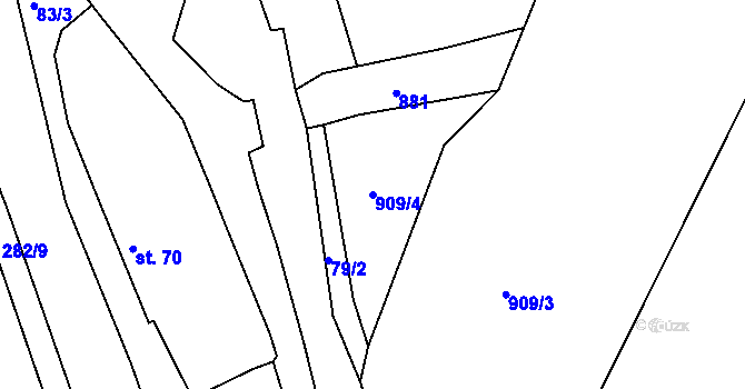 Parcela st. 909/4 v KÚ Jimlín, Katastrální mapa