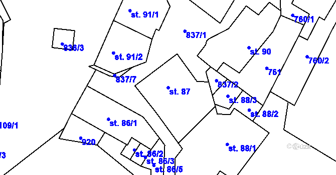 Parcela st. 87 v KÚ Opočno u Loun, Katastrální mapa