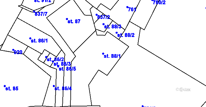 Parcela st. 88/1 v KÚ Opočno u Loun, Katastrální mapa
