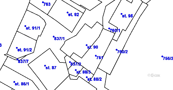 Parcela st. 90 v KÚ Opočno u Loun, Katastrální mapa