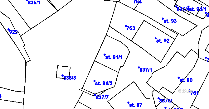 Parcela st. 91/1 v KÚ Opočno u Loun, Katastrální mapa