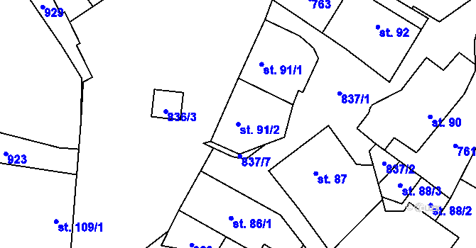 Parcela st. 91/2 v KÚ Opočno u Loun, Katastrální mapa