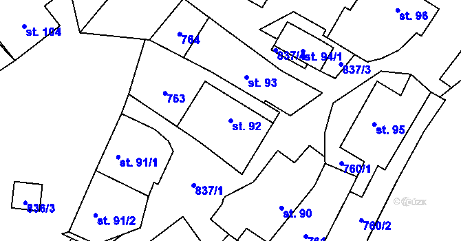 Parcela st. 92 v KÚ Opočno u Loun, Katastrální mapa