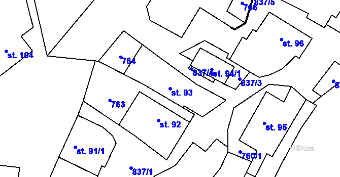 Parcela st. 93 v KÚ Opočno u Loun, Katastrální mapa