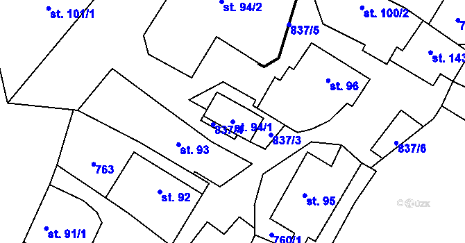 Parcela st. 94/1 v KÚ Opočno u Loun, Katastrální mapa